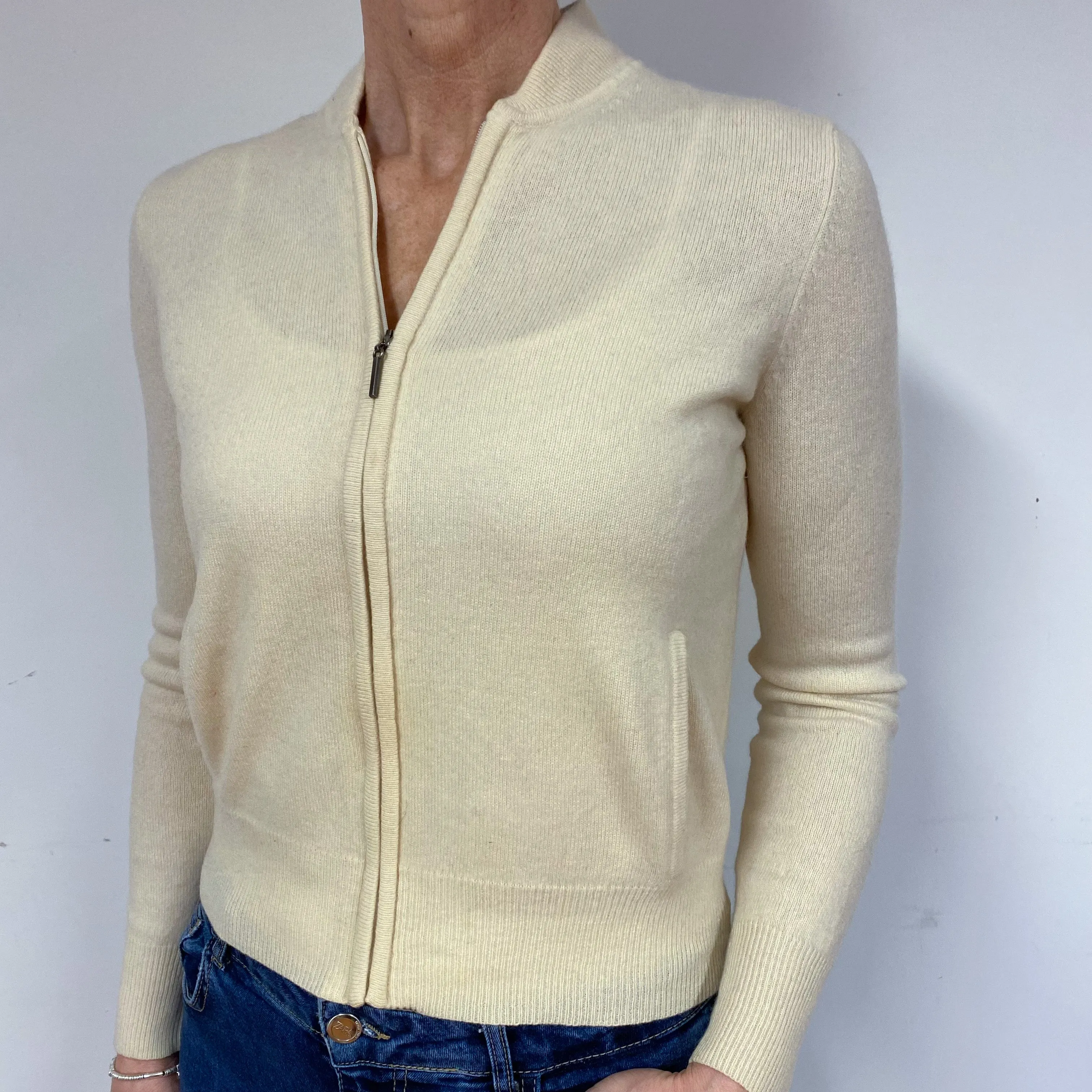 Clotted Cream Cashmere Zip Front Cardigan Medium