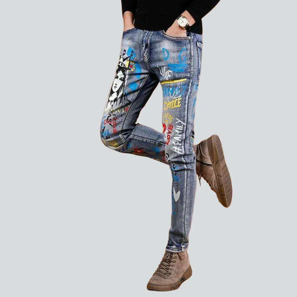 Color print stretchy men's jeans