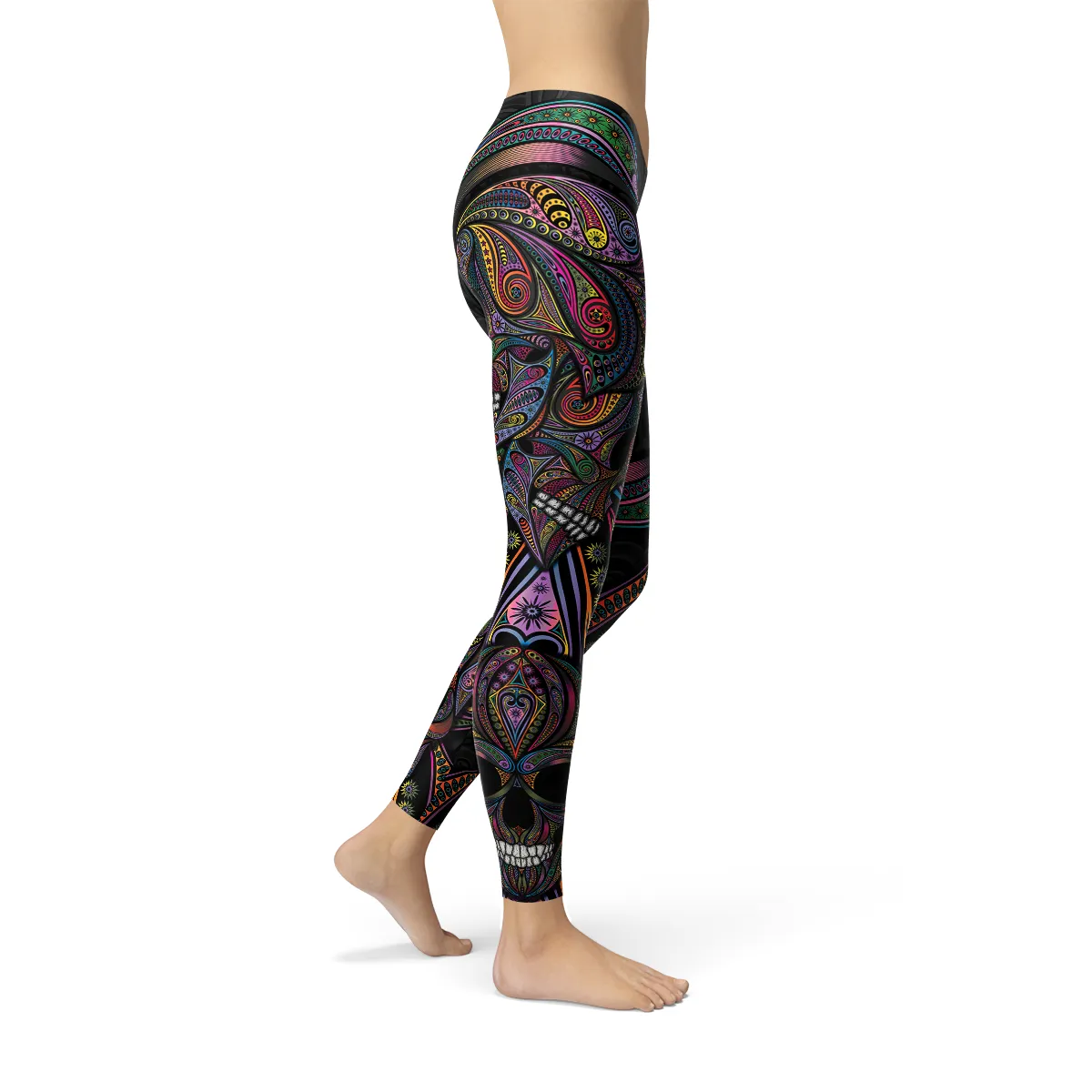 Colorful Day of the Dead Skull Leggings for Women