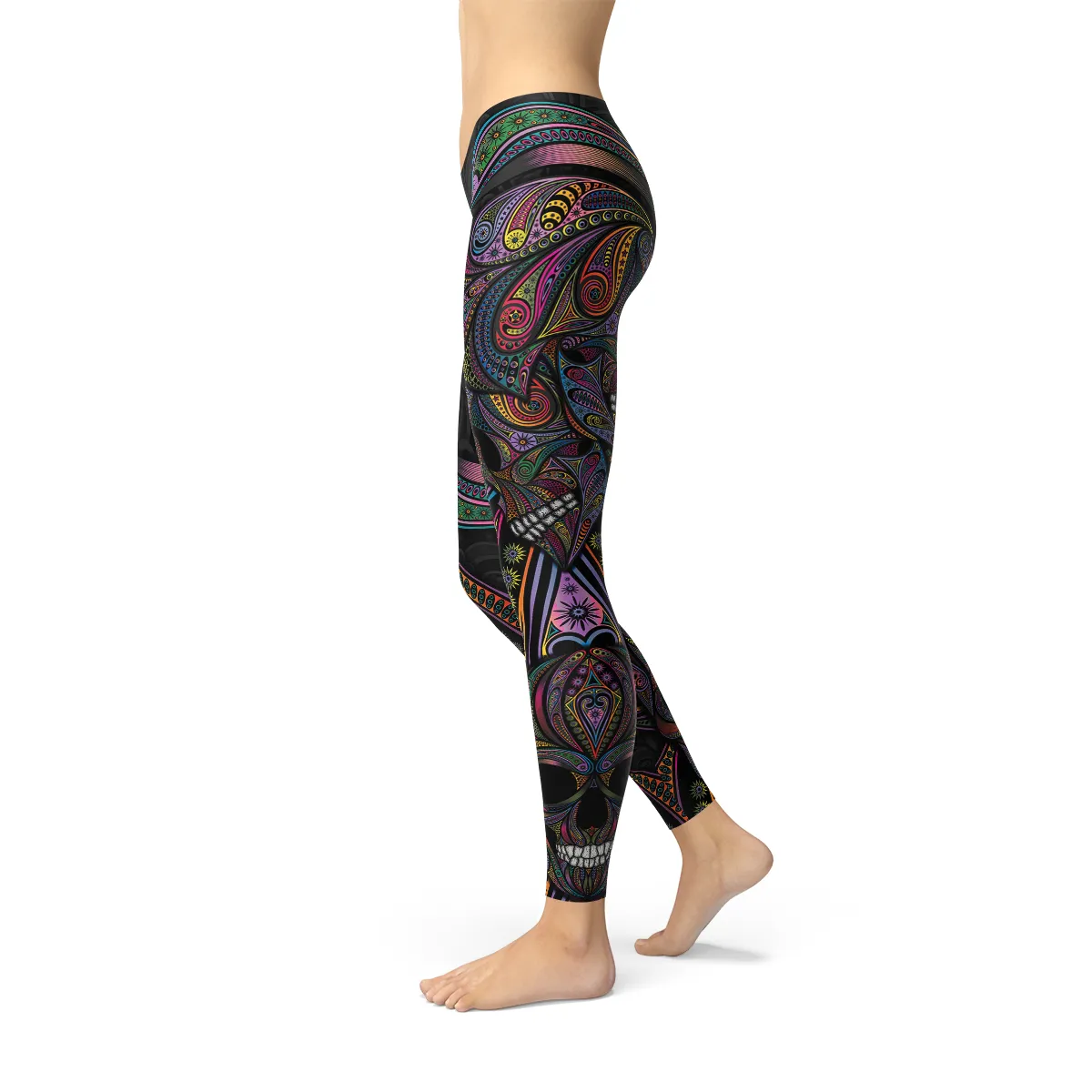 Colorful Day of the Dead Skull Leggings for Women