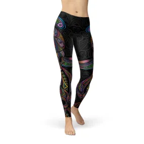 Colorful Day of the Dead Skull Leggings for Women