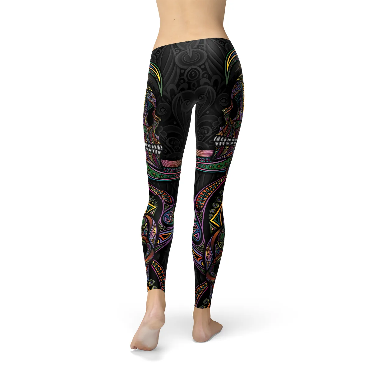 Colorful Day of the Dead Skull Leggings for Women