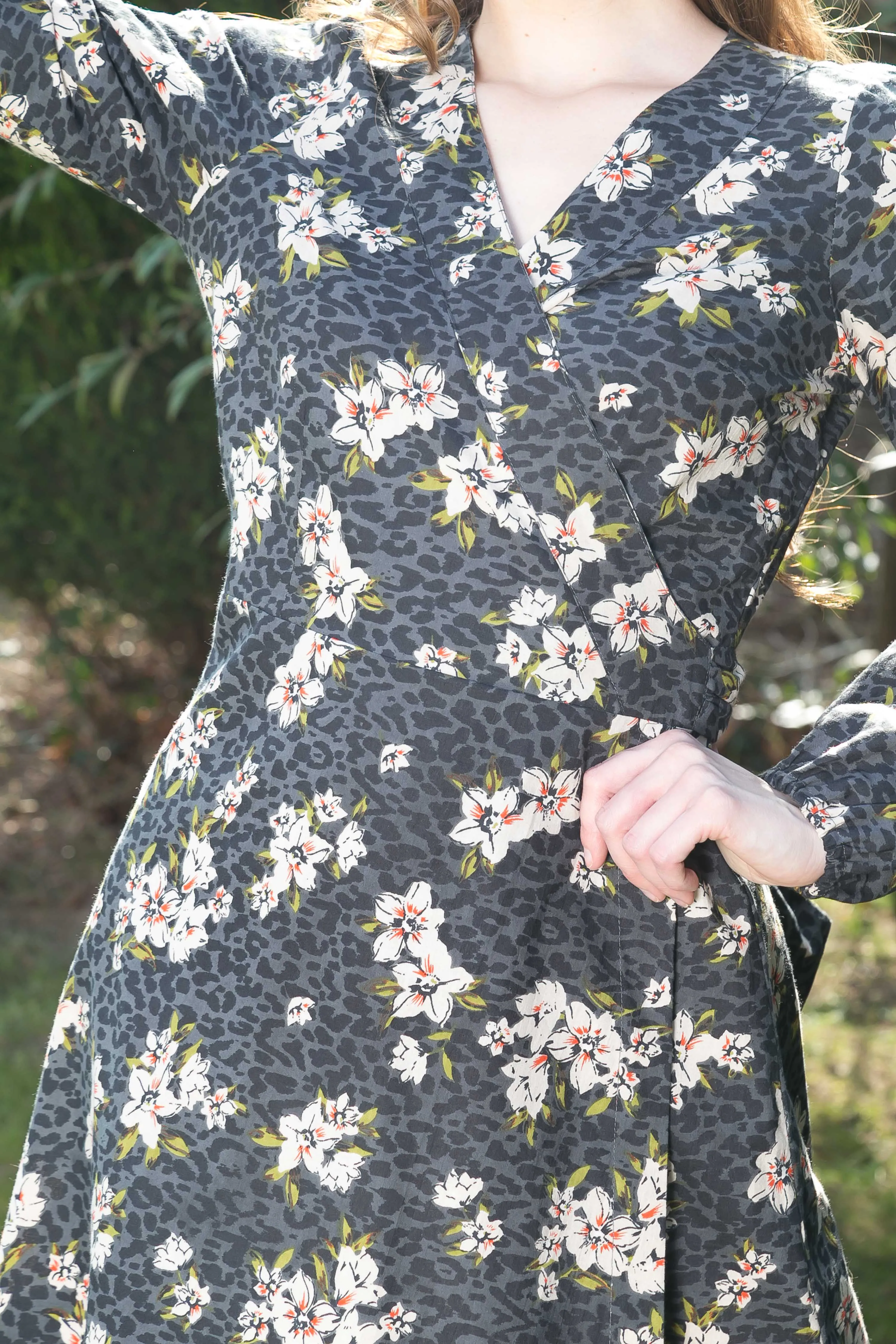 Cotton Dress Long Sleeve Blue Floral Print