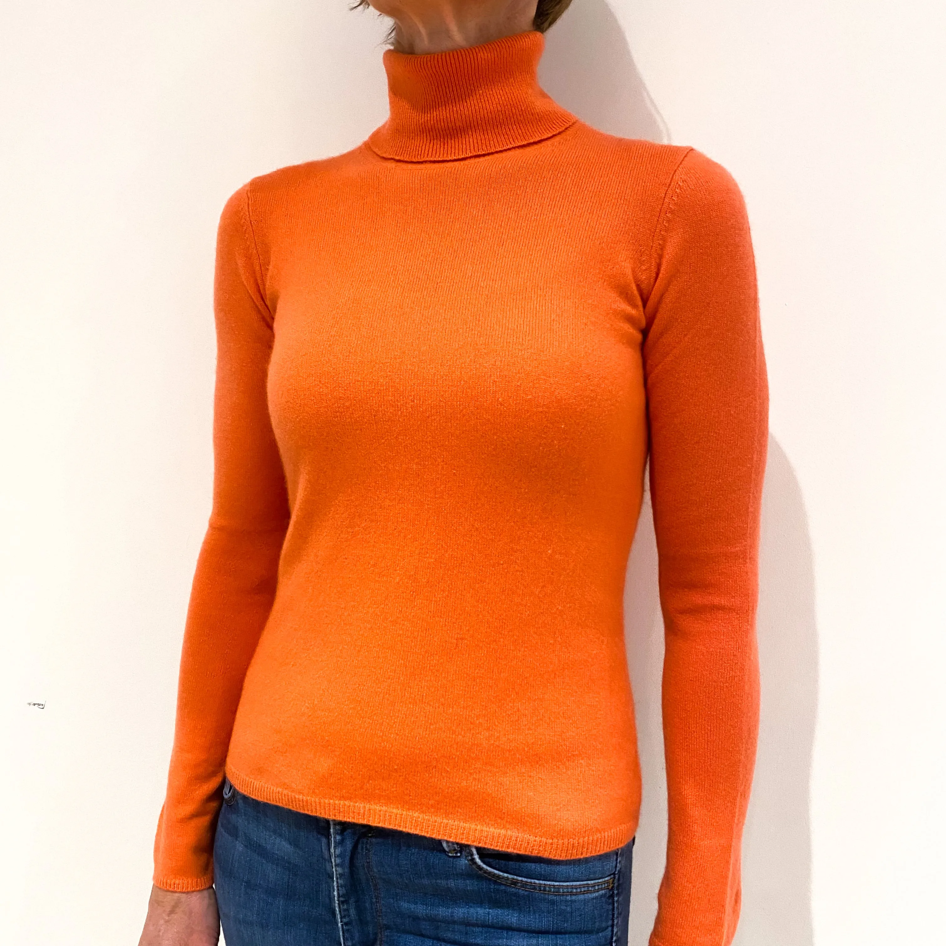 Crab Orange Cashmere Polo Neck Jumper Small