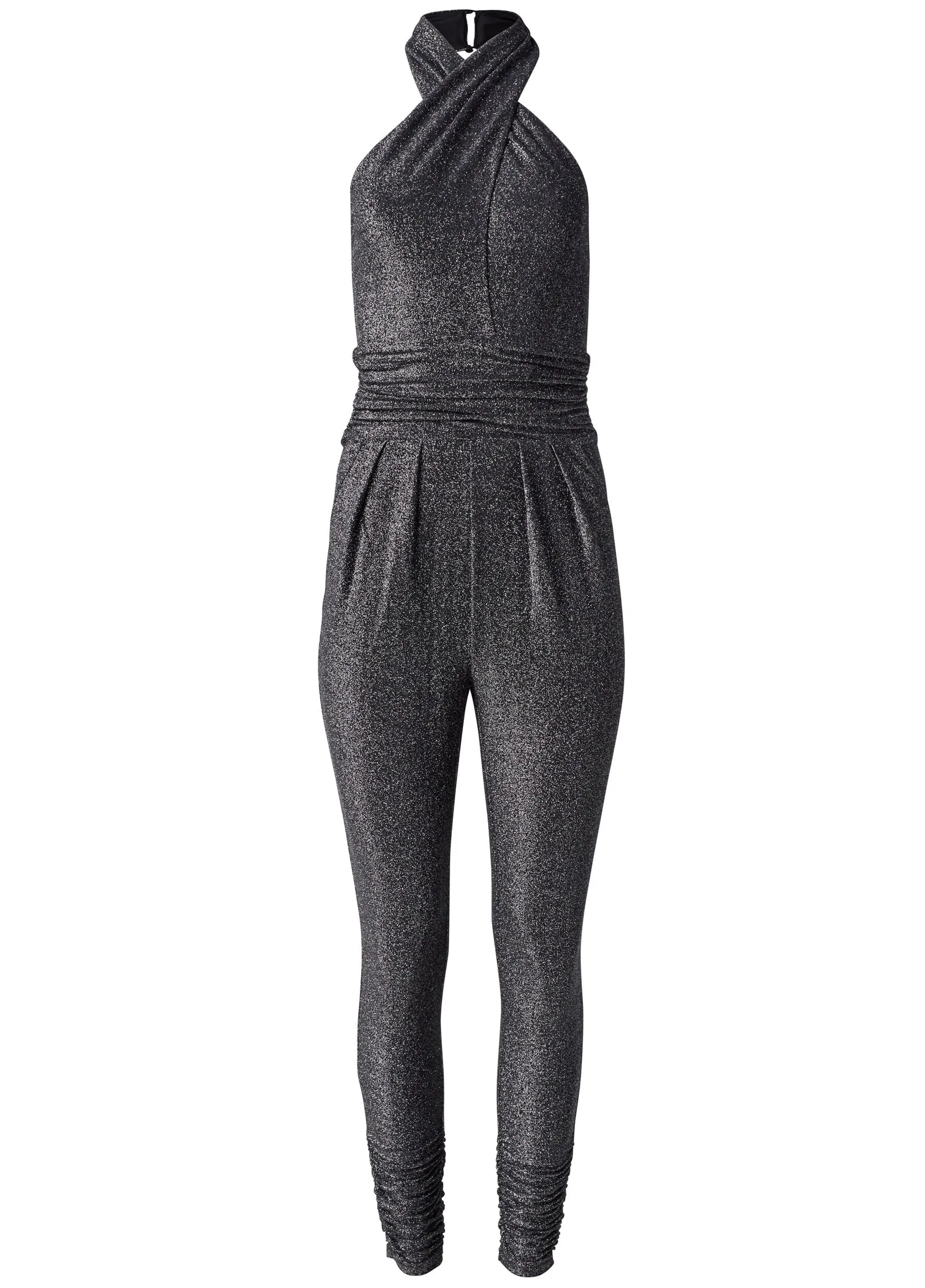 Cross-Neck Sparkle Jumpsuit - Silver