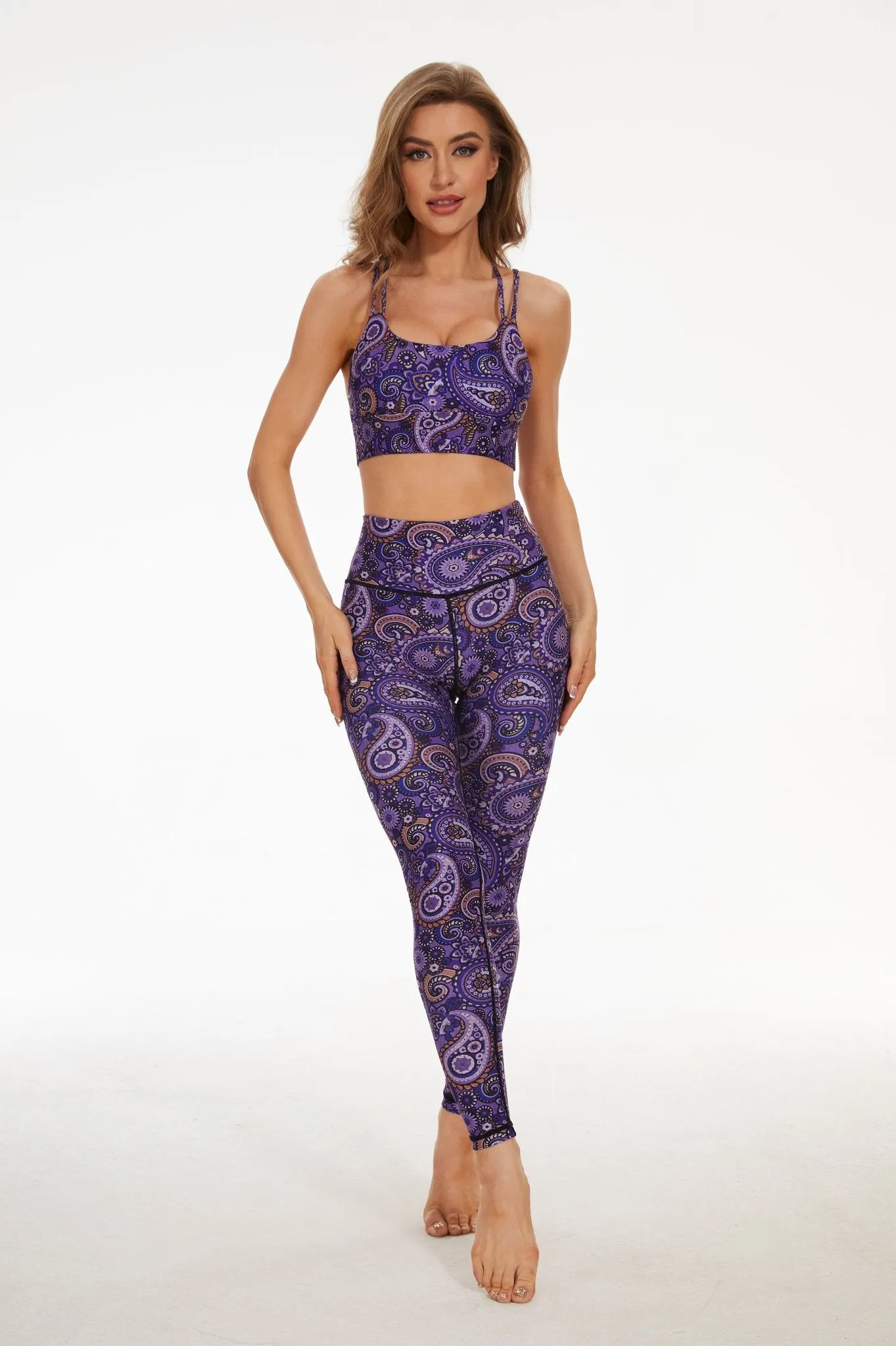 Dark Purple Paisleys High-waisted Leggings