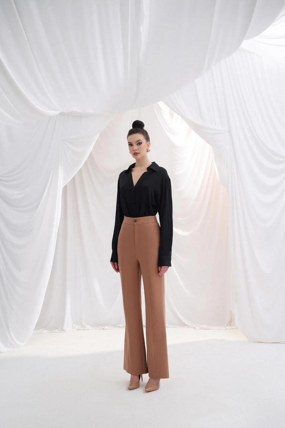 Della Flared High Waist Twill Ankle Length Pants