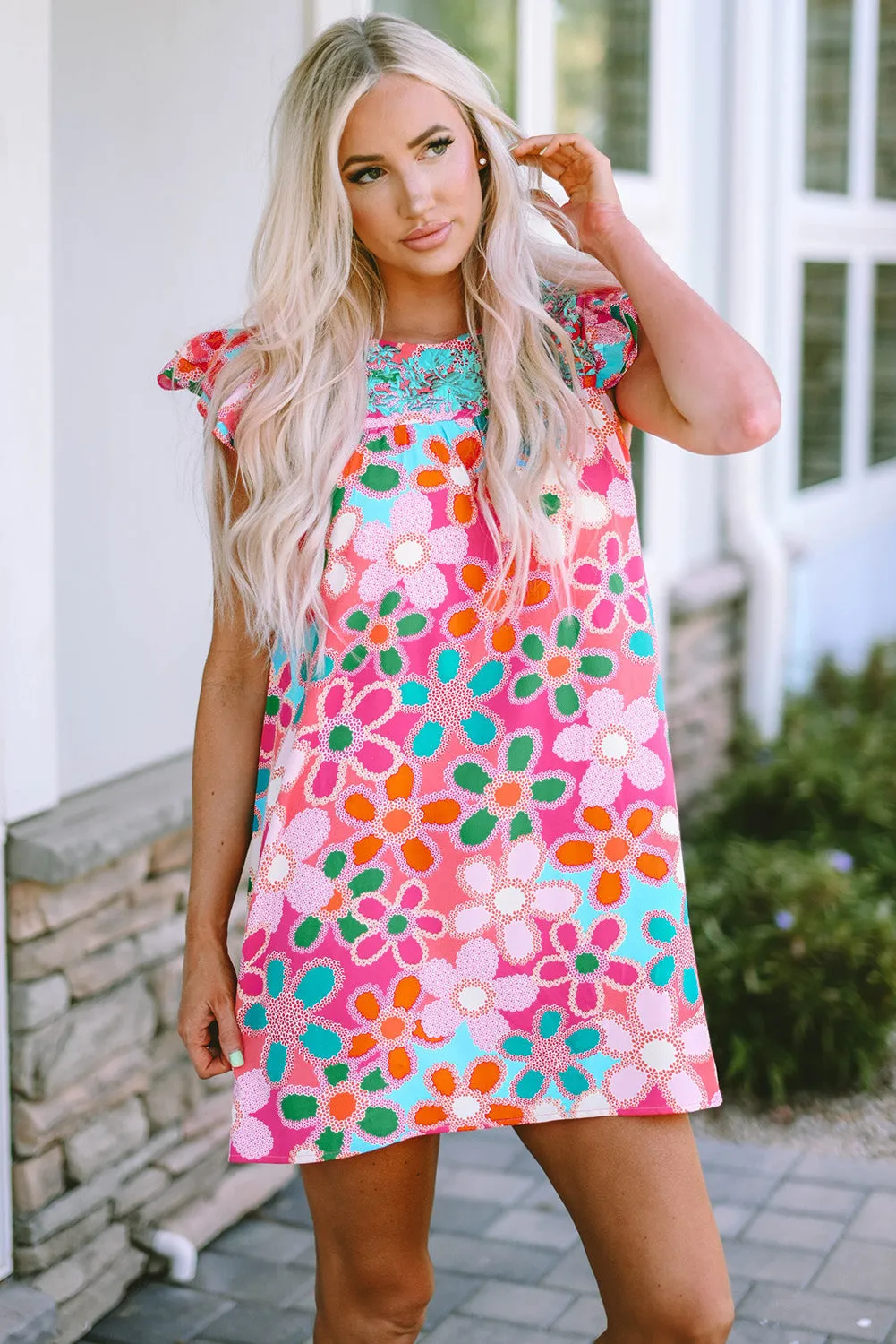 Della Ruffle Short Sleeve Floral Babydoll Dress