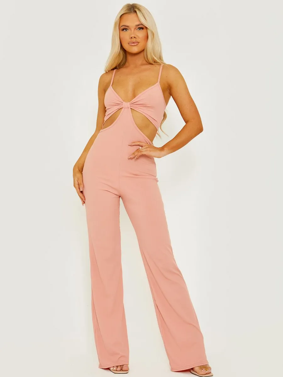 Devin Cut Out Ribbed Cami Jumpsuit In Rose