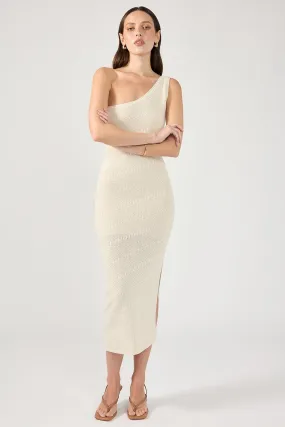 Diagonal Knit One-Shoulder Midi Dress