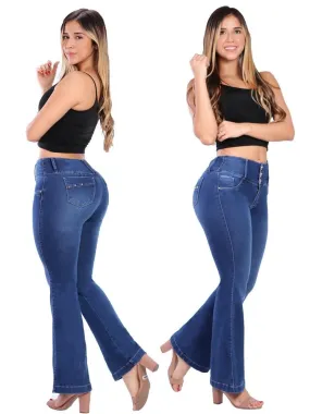 DM Shapewear - Faded blue bell bottom push up skinny jeans 5619