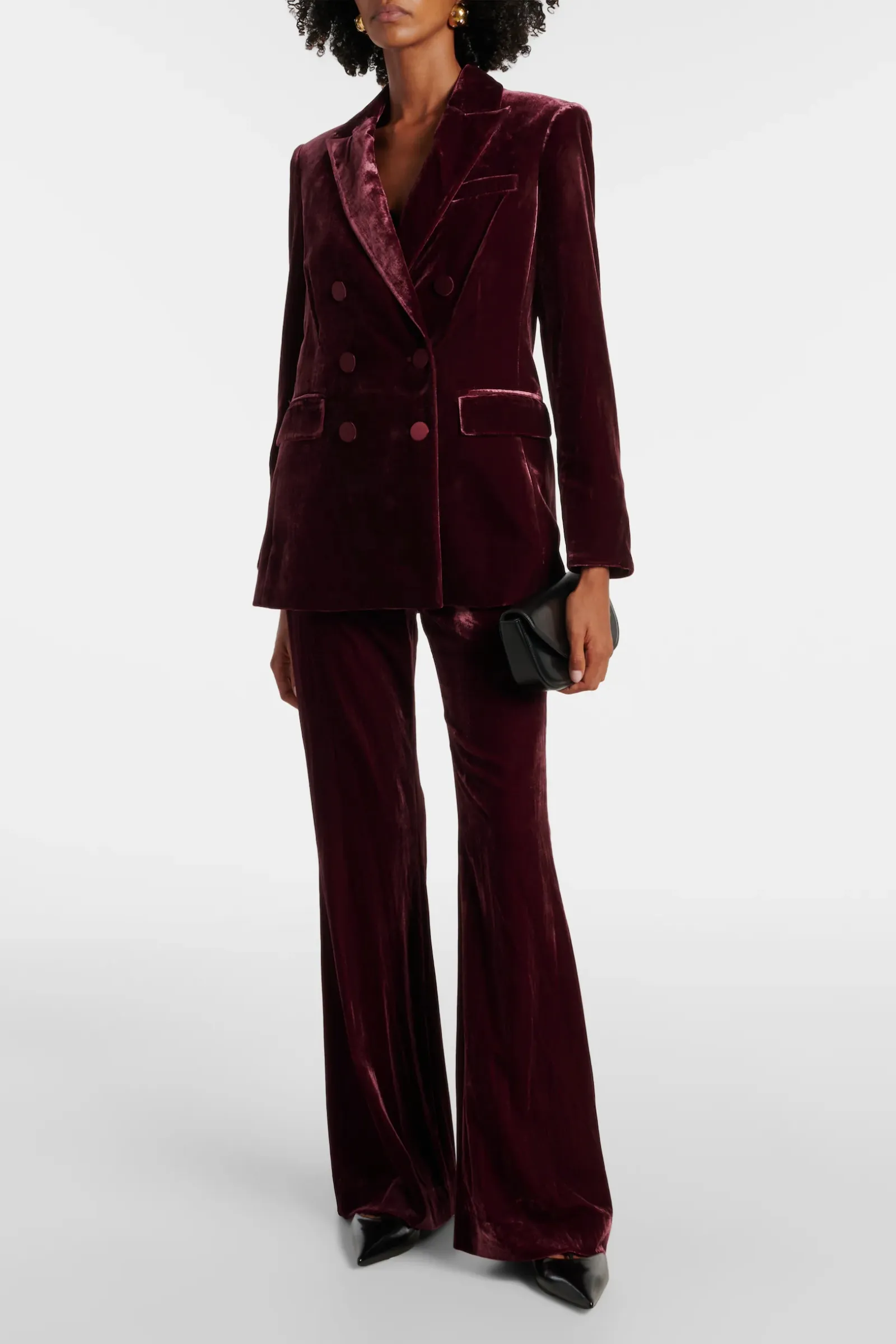 Ellette Double-breasted Velvet Blazer & Lebone High-rise Velvet Flared Pants