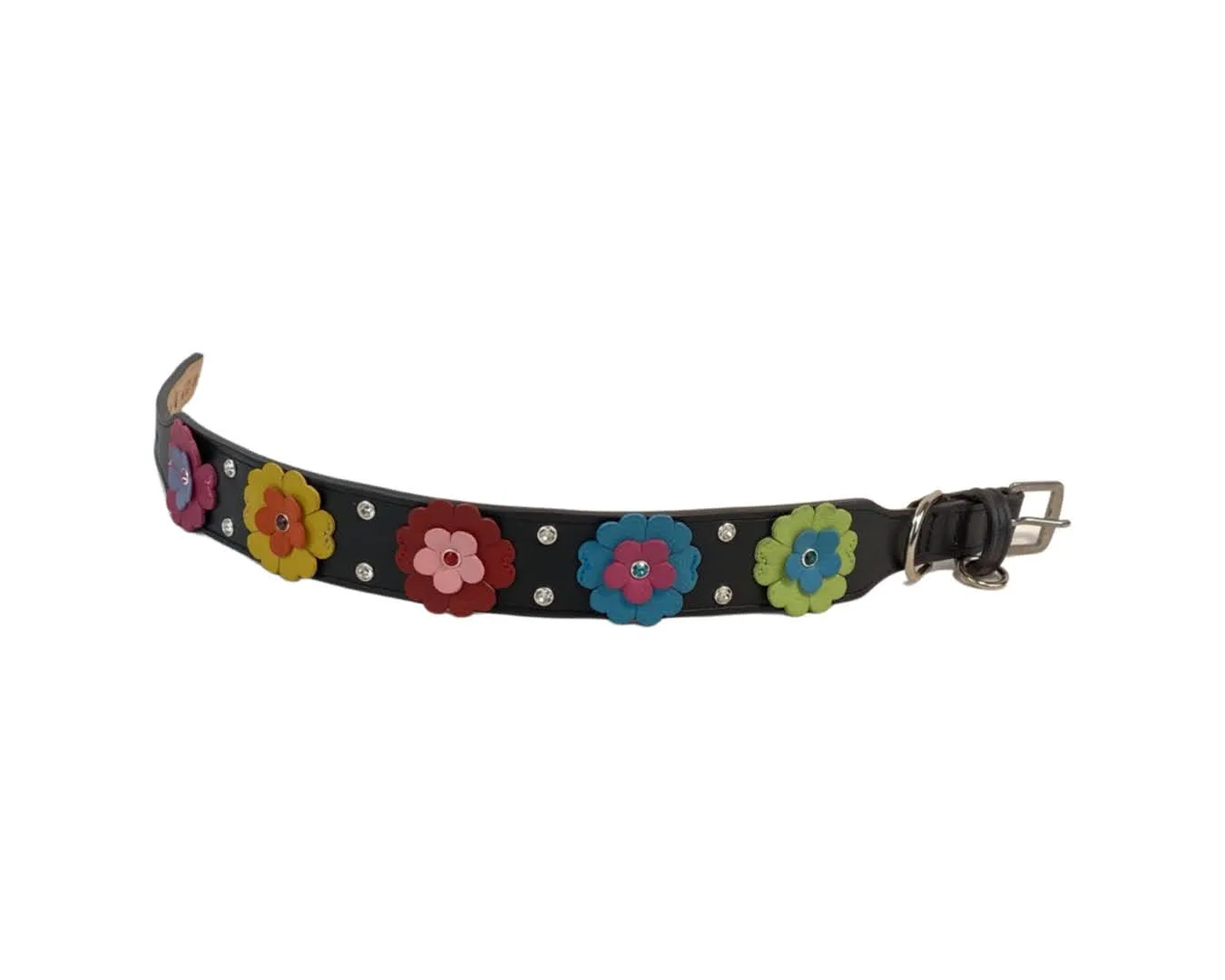 Emma Multi Flower Dog Collar w/ Double Row Crystals Between & on Flower