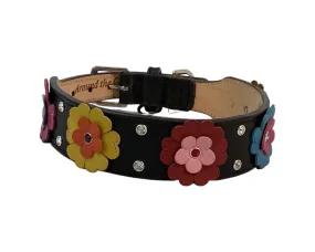 Emma Multi Flower Dog Collar w/ Double Row Crystals Between & on Flower