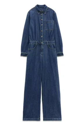 Evelyn Denim Relaxed Jumpsuit, Mid Authentic Wash