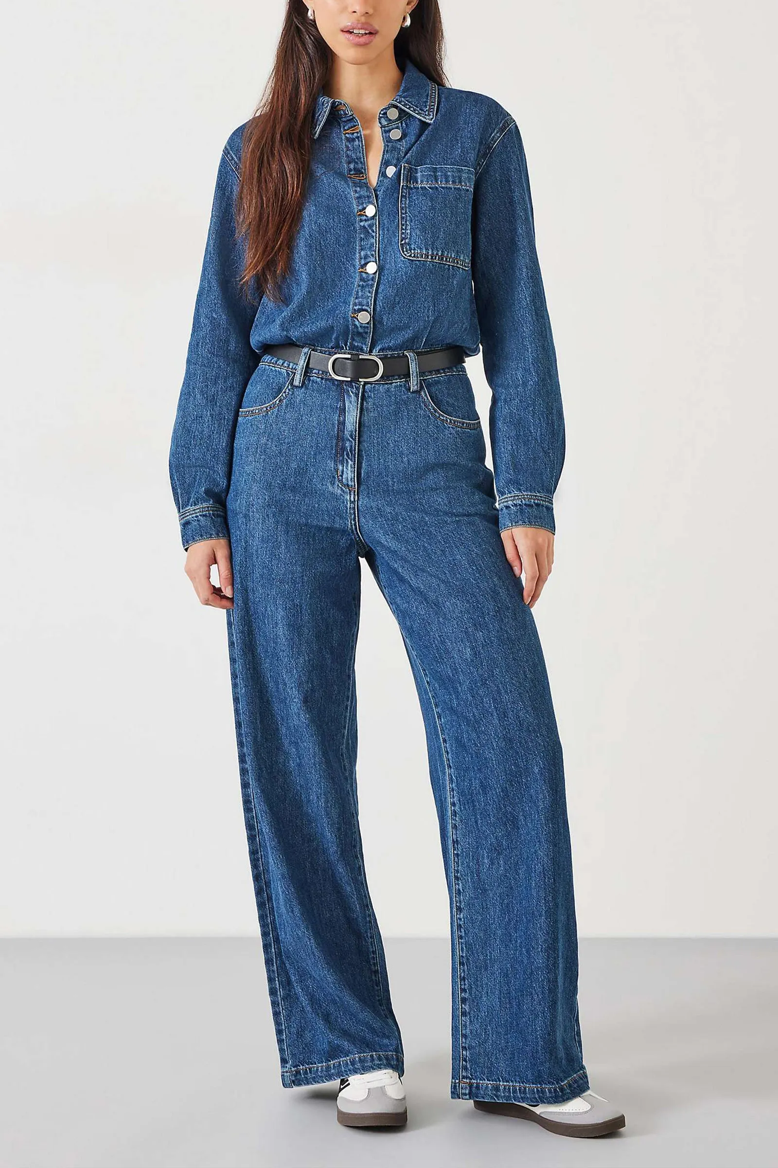 Evelyn Denim Relaxed Jumpsuit, Mid Authentic Wash