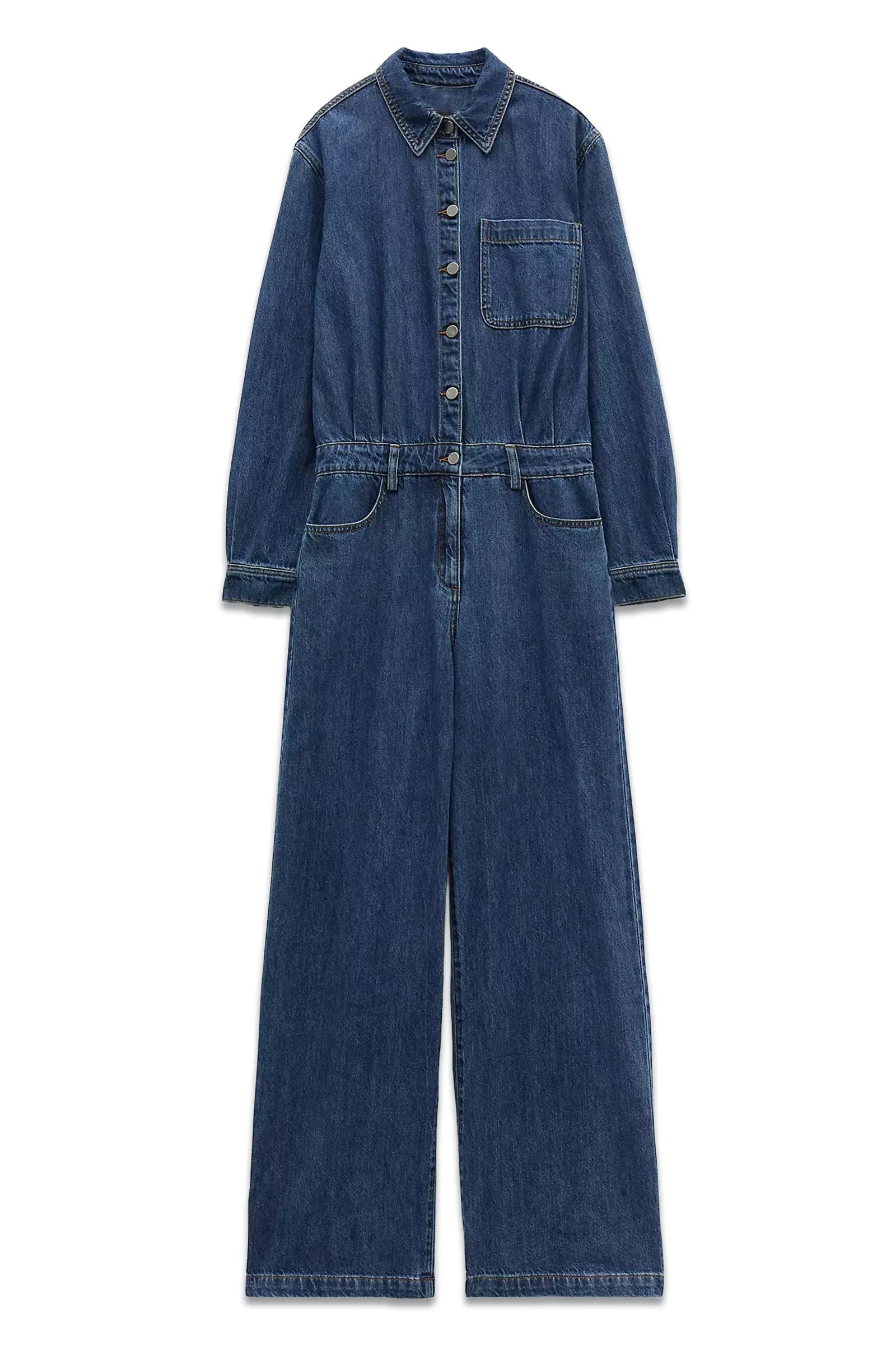 Evelyn Denim Relaxed Jumpsuit, Mid Authentic Wash