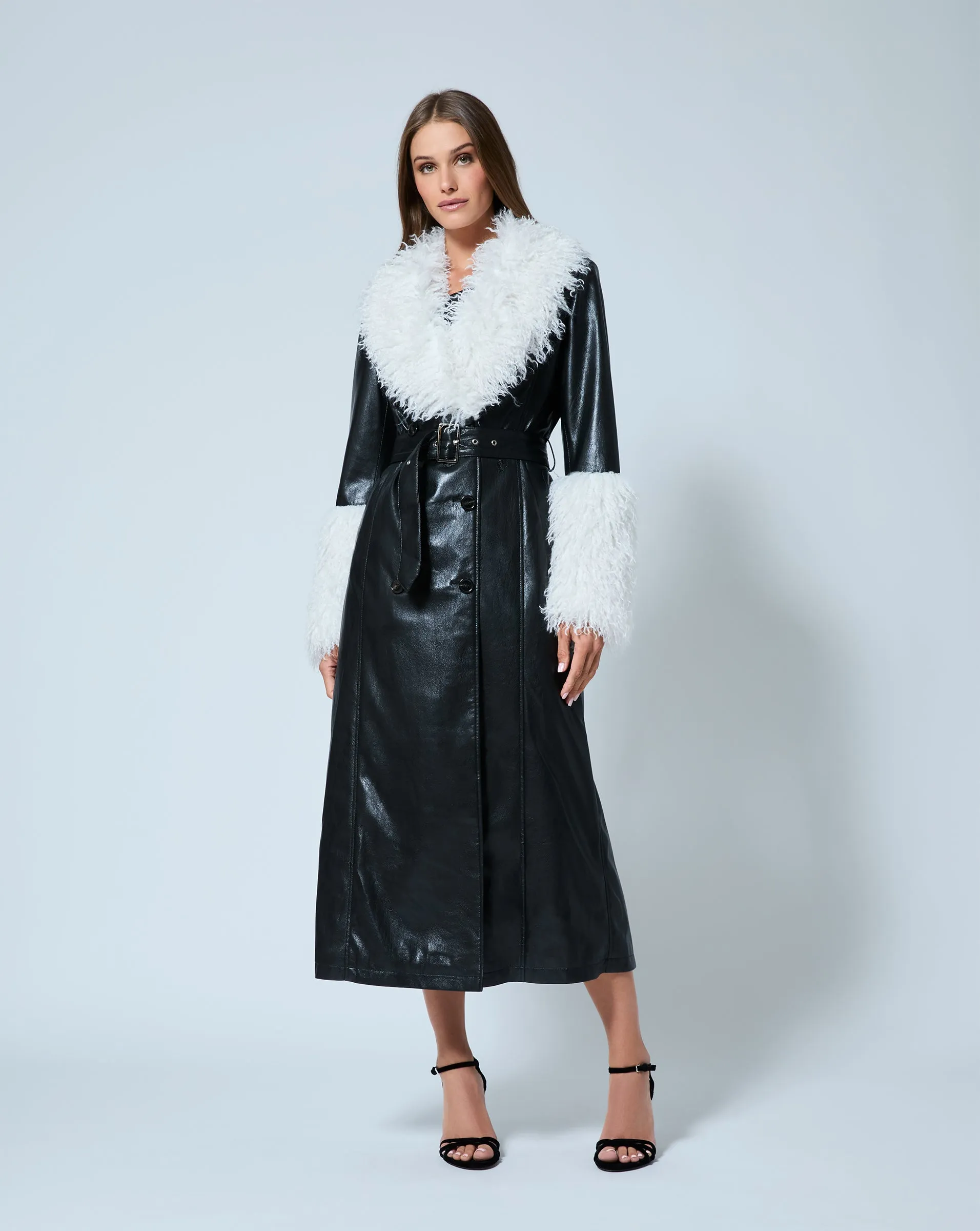 Faux Mongolian Fur Collar Coat