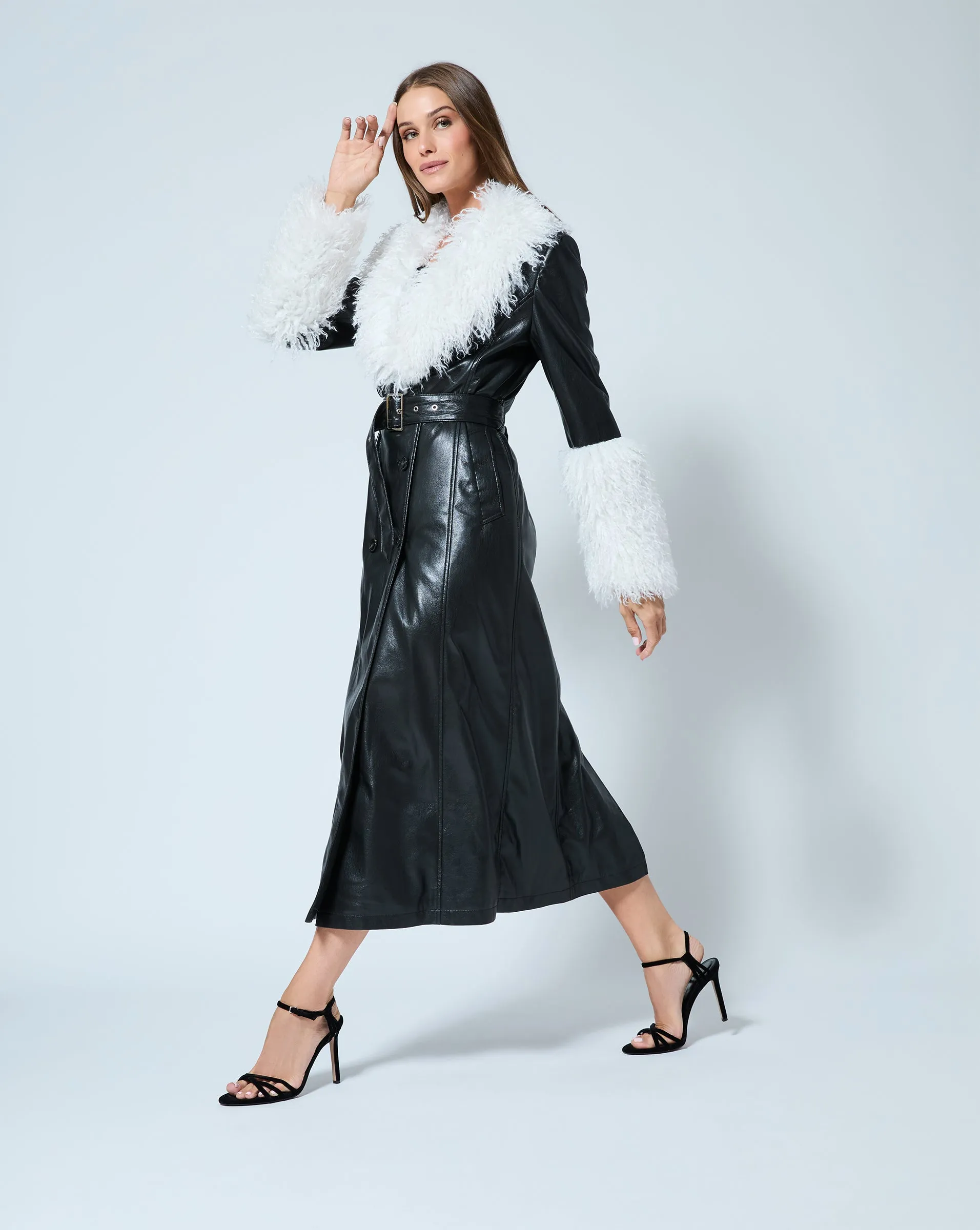 Faux Mongolian Fur Collar Coat