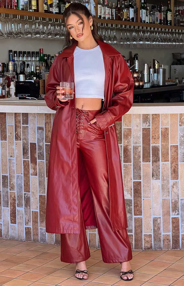 Finn Red PU Trench Coat