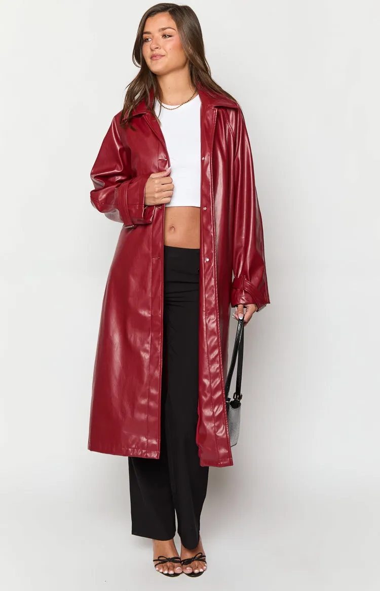 Finn Red PU Trench Coat