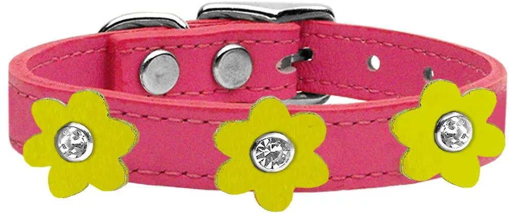 Flower Leather Collar Pink With Yellow Flowers Size 26