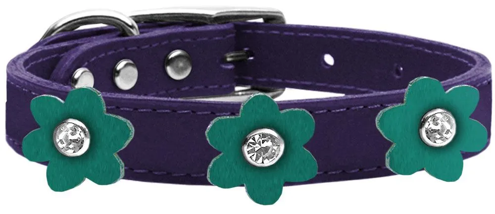 Flower Leather Collar Purple With Jade Flowers Size 20