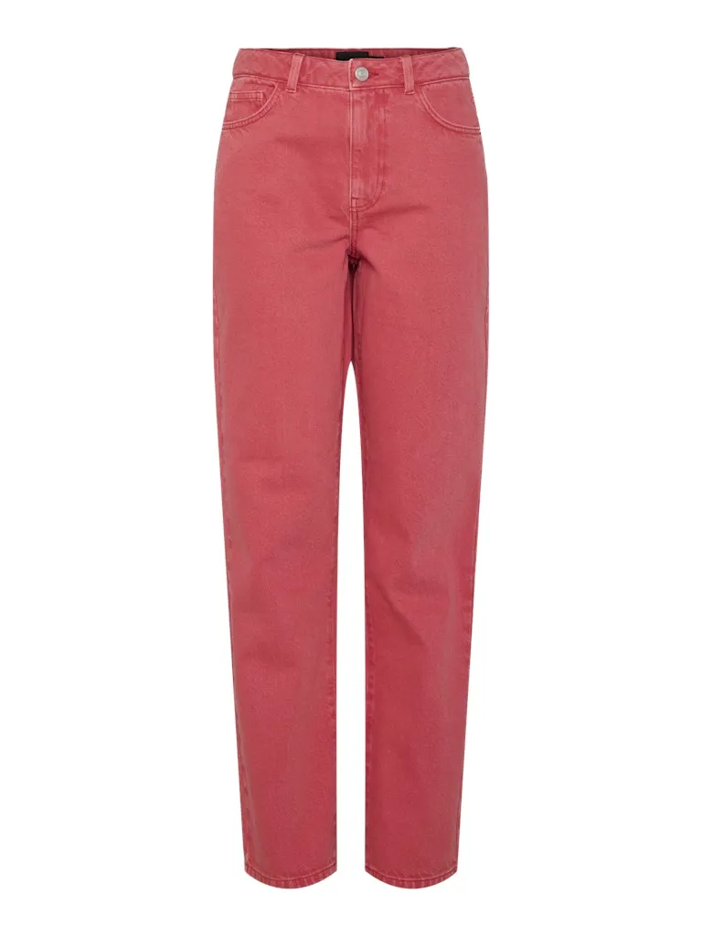 Fria High Waist Straight Denim Pants Red Washed