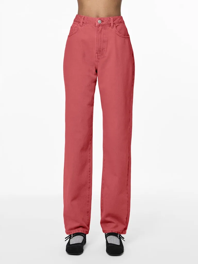 Fria High Waist Straight Denim Pants Red Washed