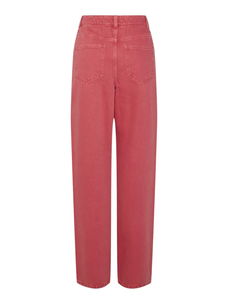 Fria High Waist Straight Denim Pants Red Washed