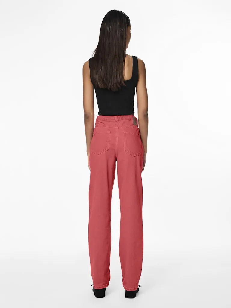 Fria High Waist Straight Denim Pants Red Washed