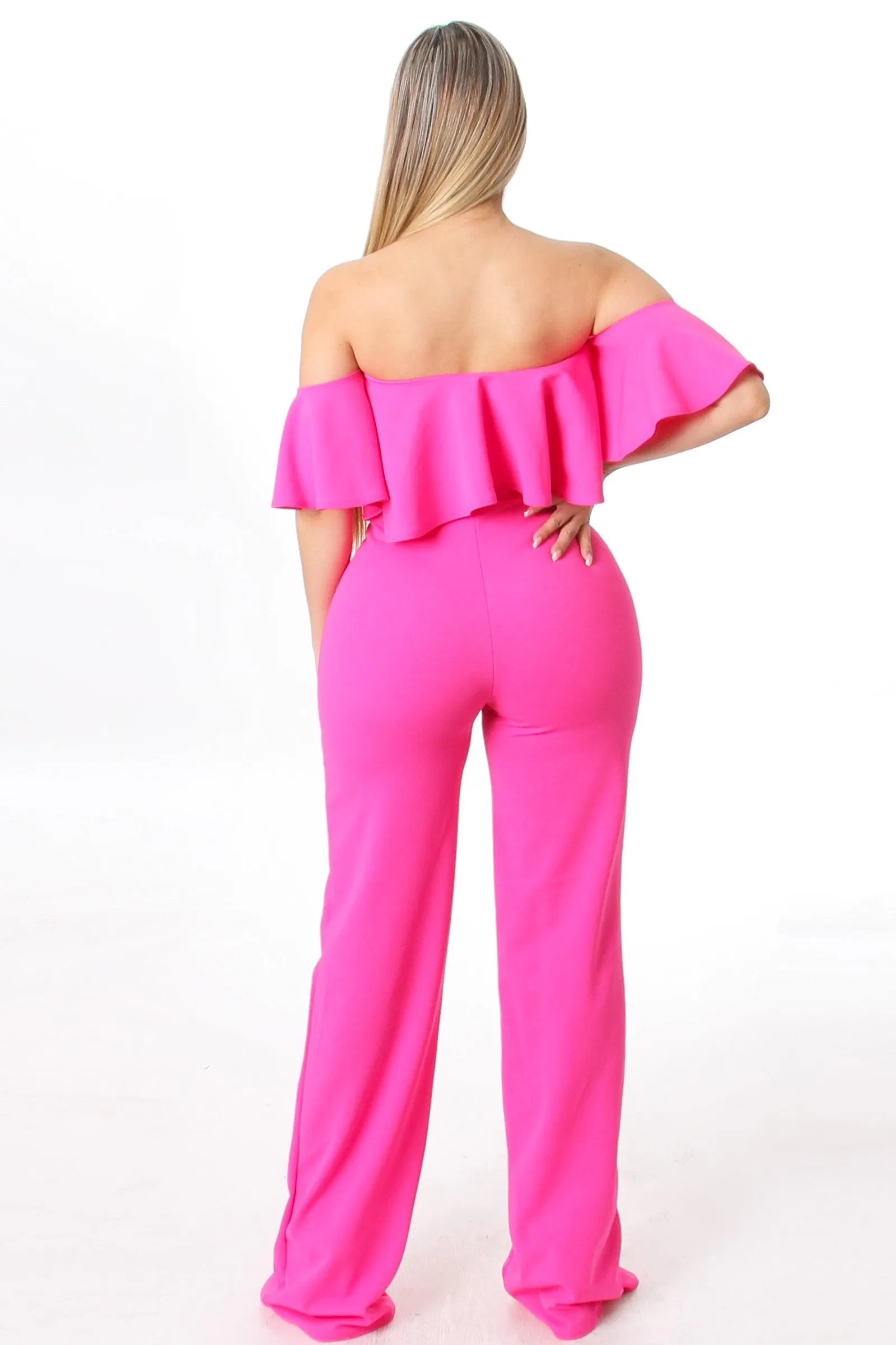 Fuchsia Off Shoulder Wide Leg Jumpsuit