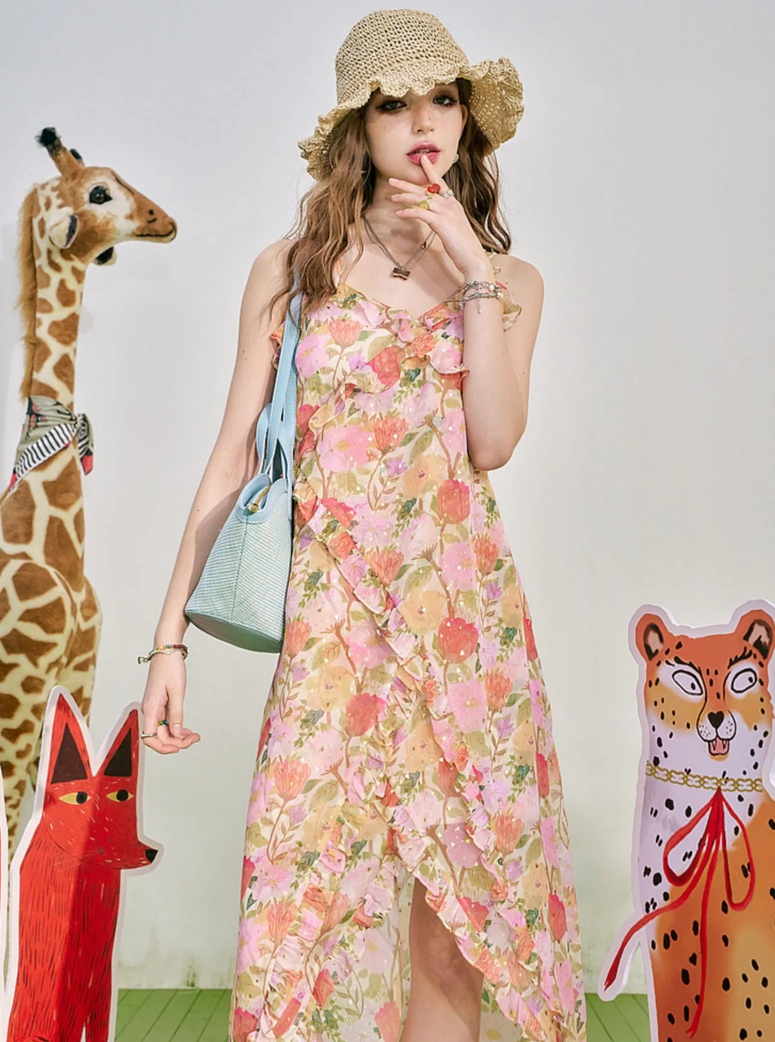 Fungus Side Slit Floral Slip Dress