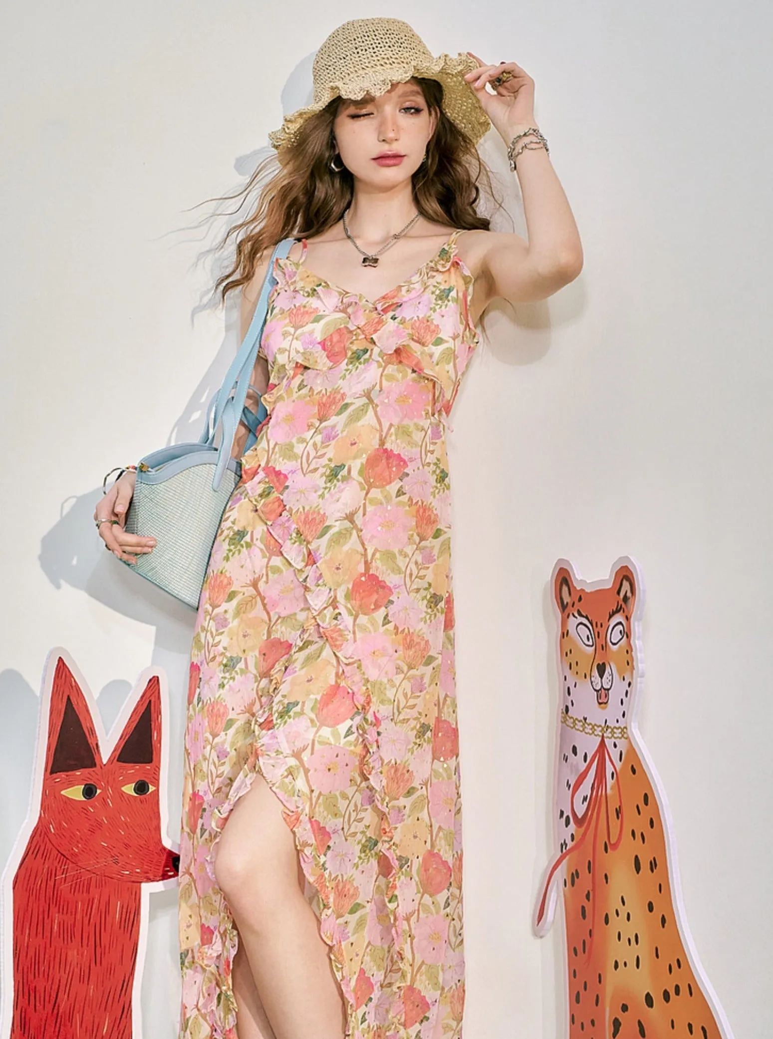 Fungus Side Slit Floral Slip Dress