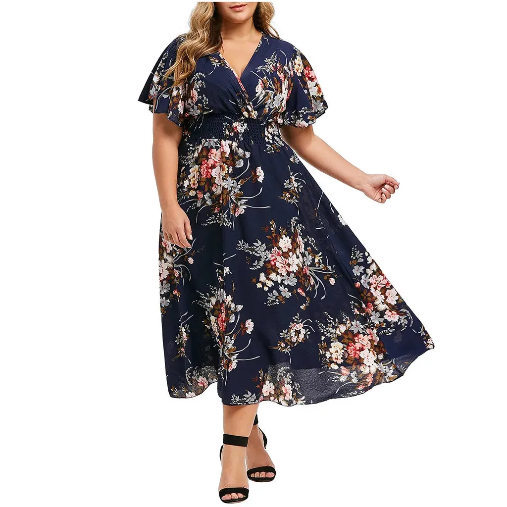 Funki Buys | Dresses | Women's Plus Floral Chiffon Flower Dress