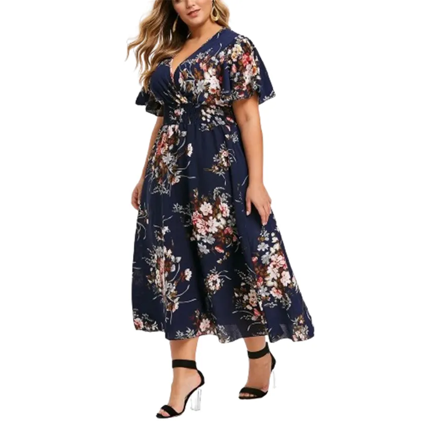 Funki Buys | Dresses | Women's Plus Floral Chiffon Flower Dress