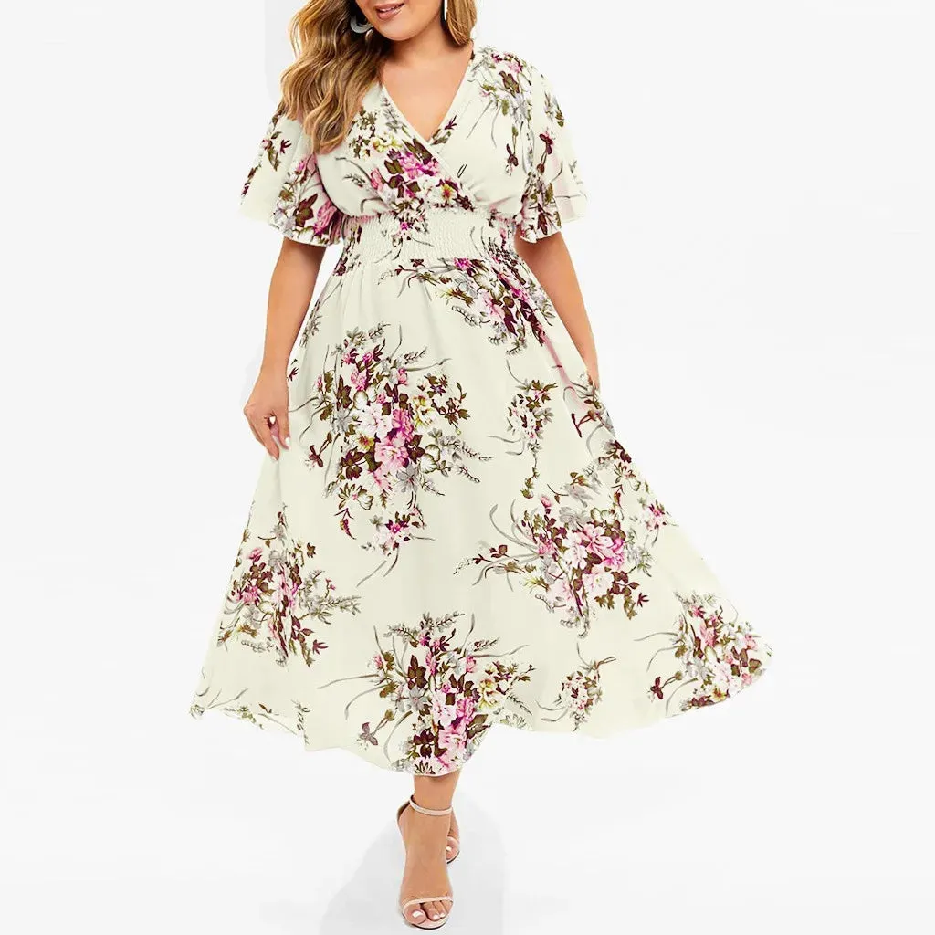 Funki Buys | Dresses | Women's Plus Floral Chiffon Flower Dress