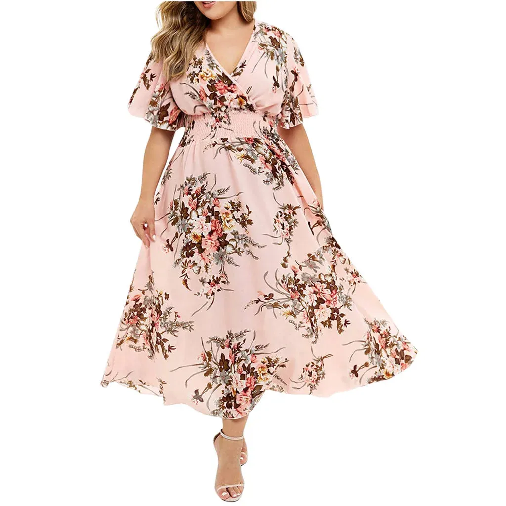 Funki Buys | Dresses | Women's Plus Floral Chiffon Flower Dress