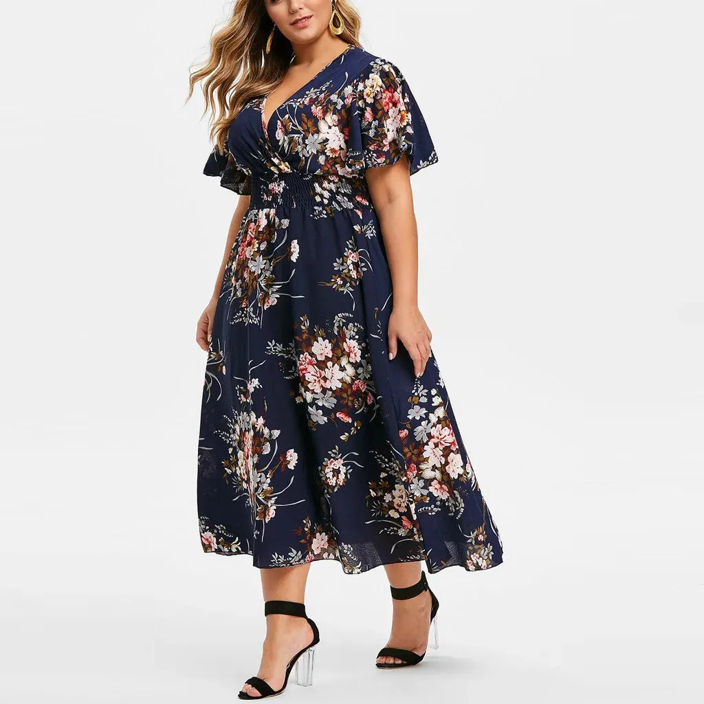 Funki Buys | Dresses | Women's Plus Floral Chiffon Flower Dress