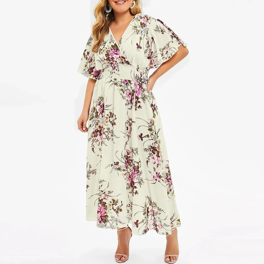 Funki Buys | Dresses | Women's Plus Floral Chiffon Flower Dress