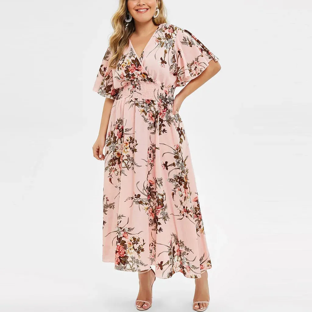 Funki Buys | Dresses | Women's Plus Floral Chiffon Flower Dress