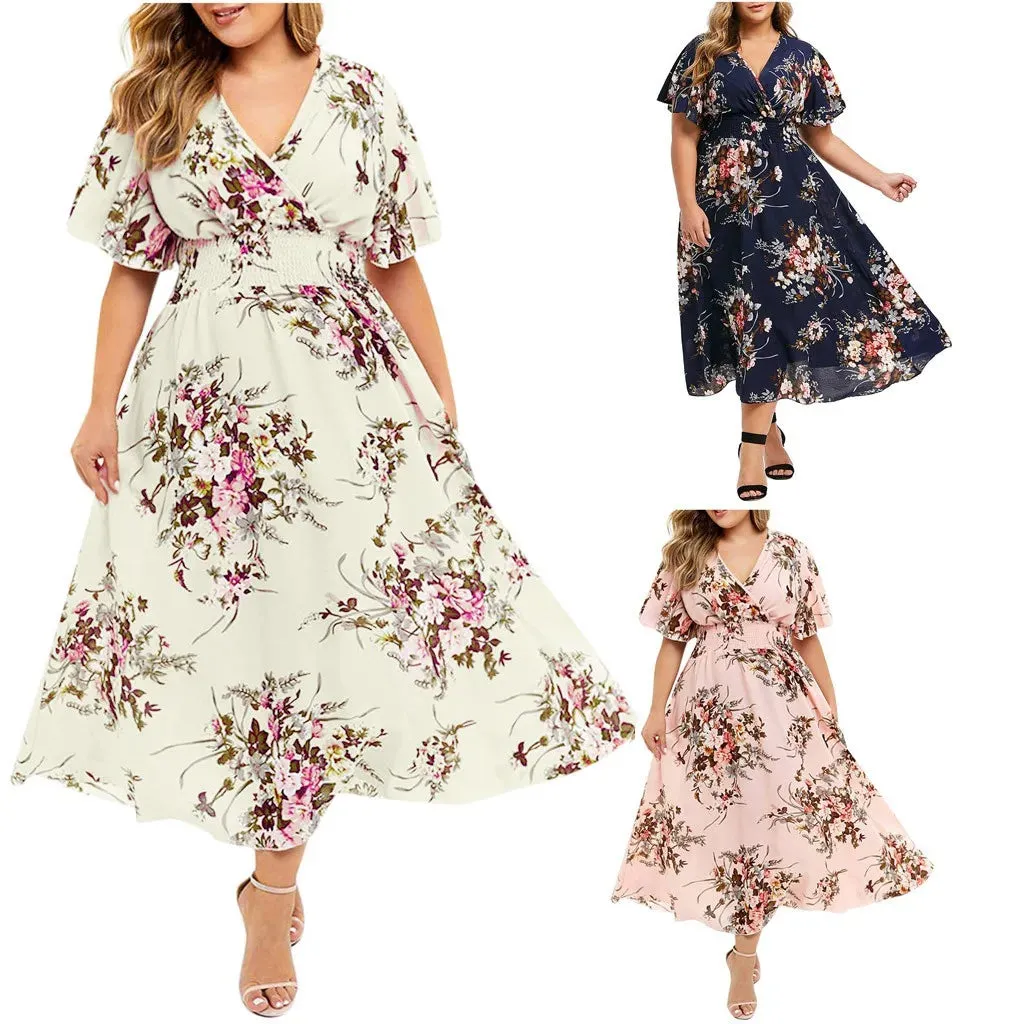 Funki Buys | Dresses | Women's Plus Floral Chiffon Flower Dress