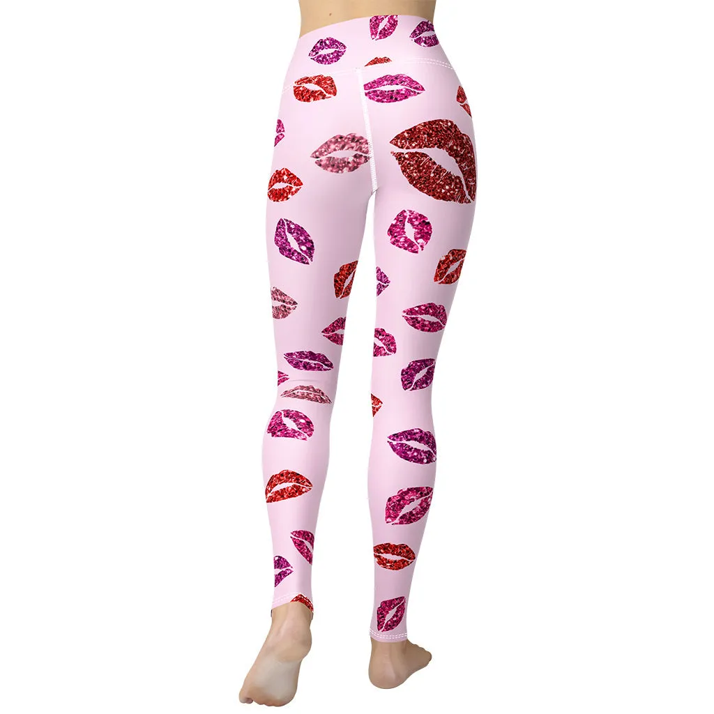 Glitter Print Kisses Yoga Leggings