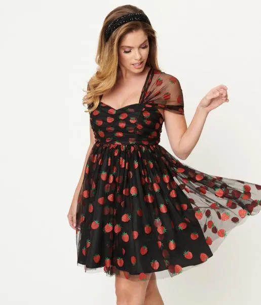 Glitter Strawberry Heart & Soul Babydoll Dress - Black -