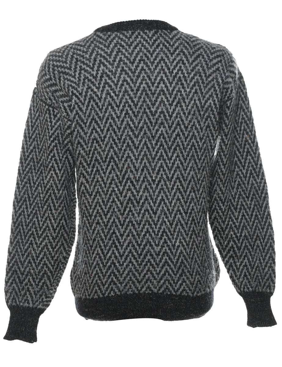 Grey Patterned Knit Jumper - M