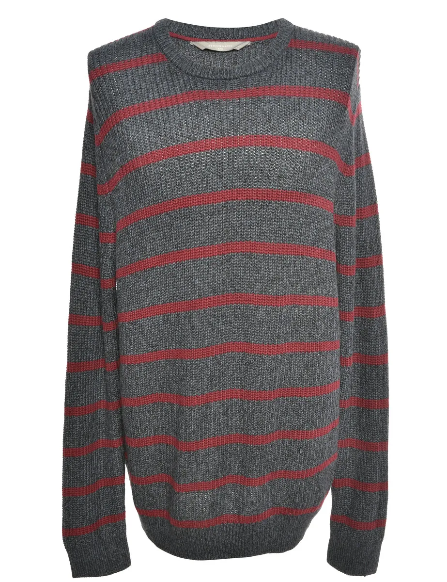 Grey Striped Jumper - L