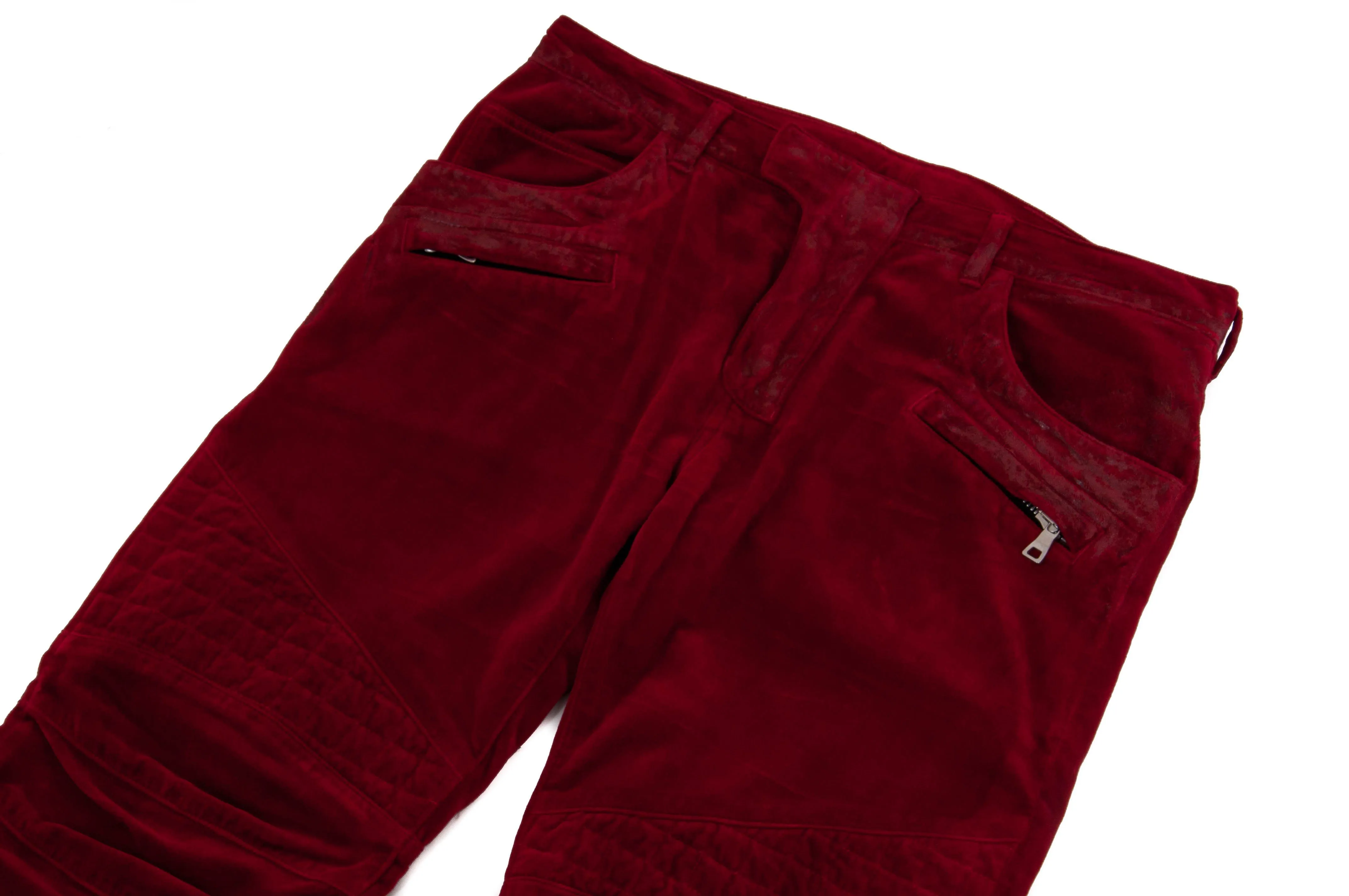 Gridded Waxed Velvet Biker Jeans