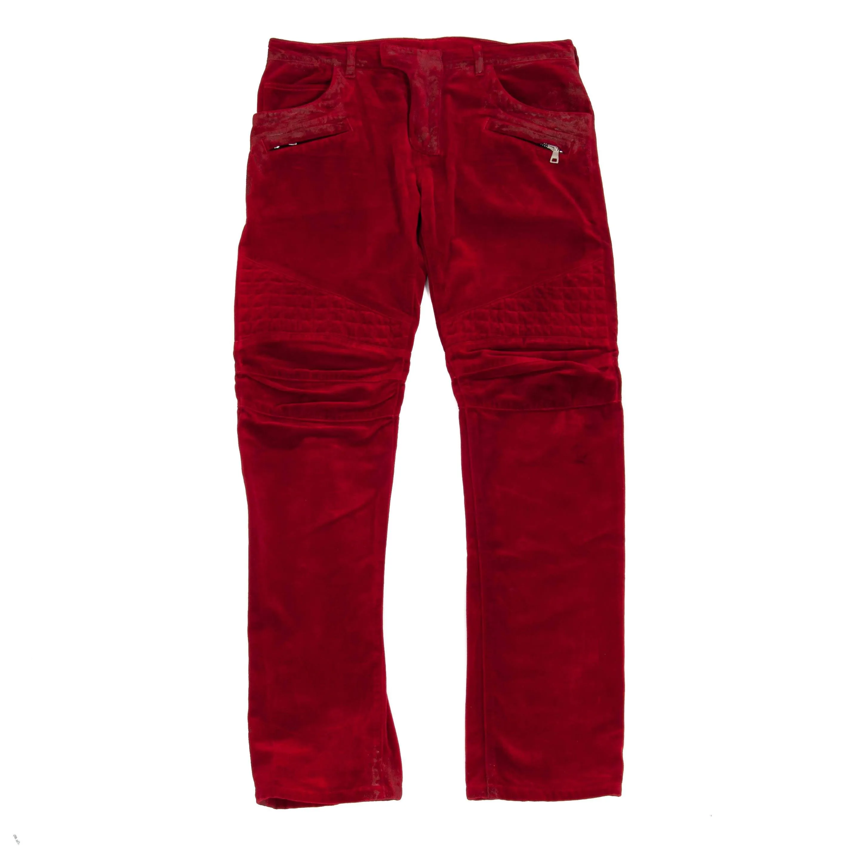 Gridded Waxed Velvet Biker Jeans