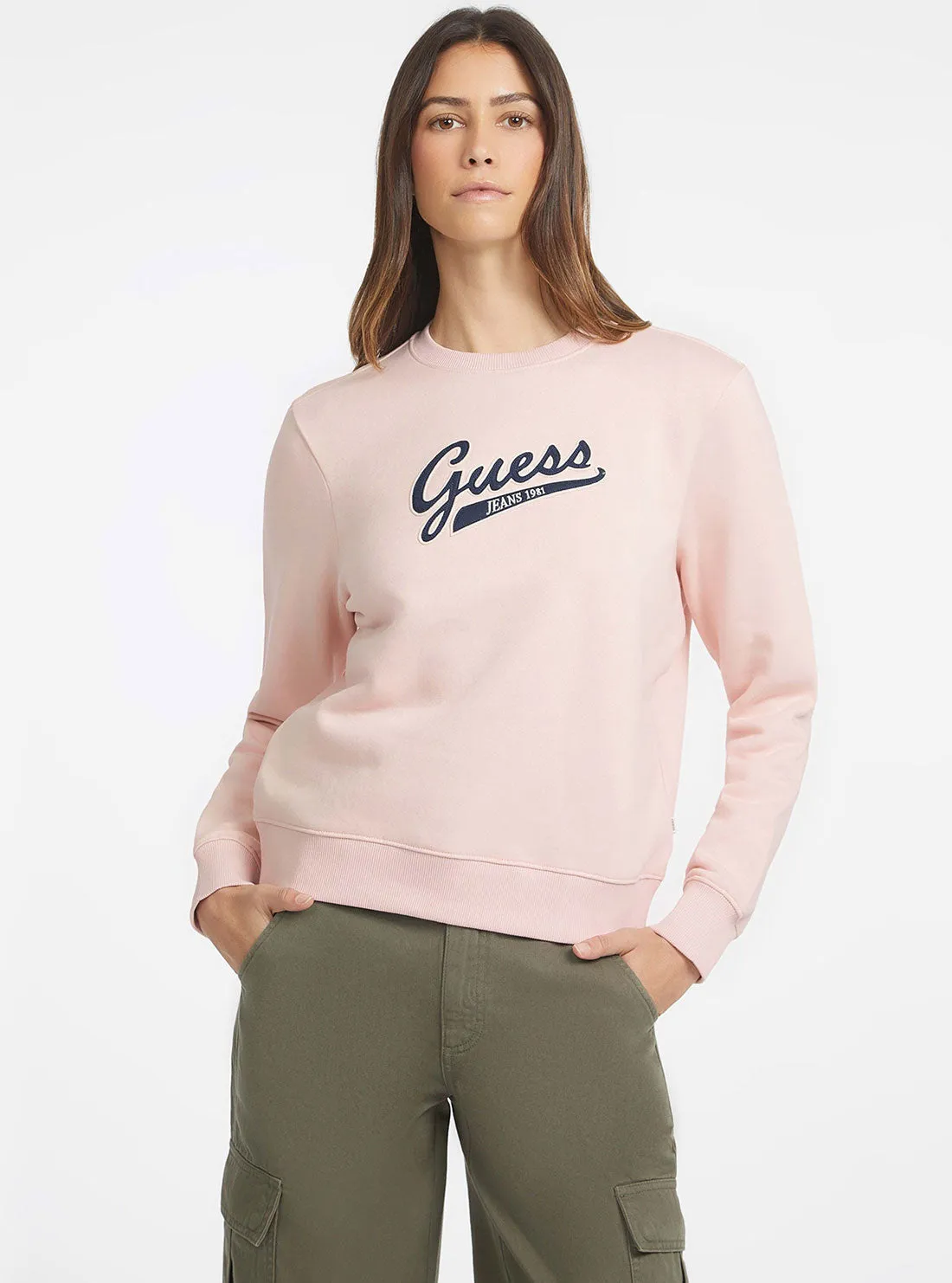 Guess Jeans Pink Script Logo Jumper