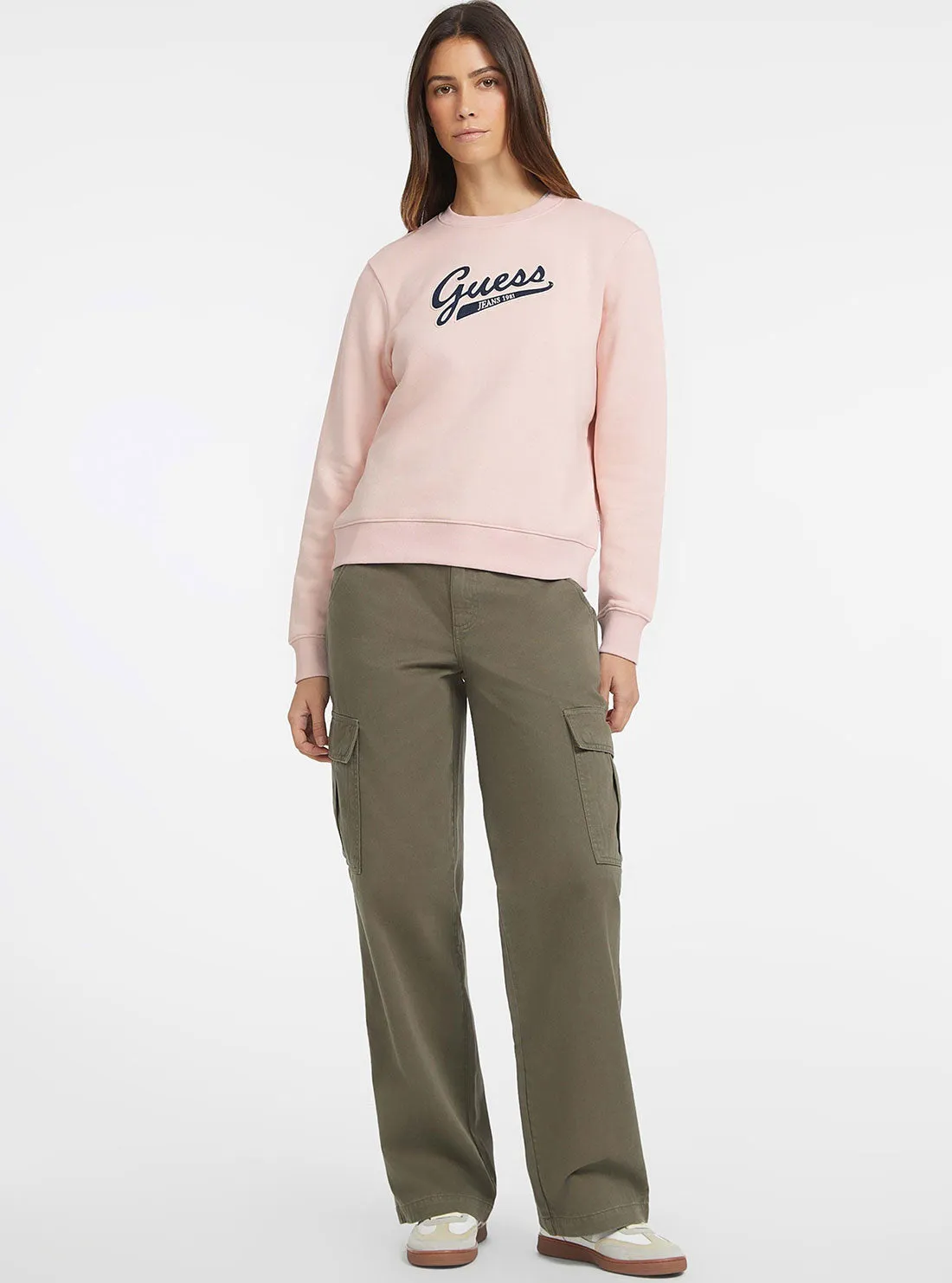 Guess Jeans Pink Script Logo Jumper